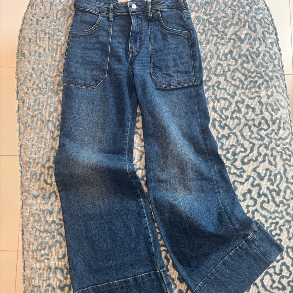 Pilcro Rylan Relaxed Blue High-Rise Flare Leg Jeans